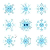 Kawaii snowflake character set with funny face. Winter cartoon vector illustration