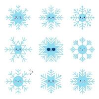 Kawaii snowflake character set with funny face. Winter cartoon vector illustration