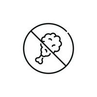 No chicken leg allowed line icon sign symbol isolated on white background. No food sign symbol vector