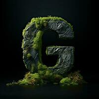 Stone letter G. Symbol of alphabet made of strong solid granite, rocks and debris. Typographic font generated by AI photo