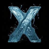 Letter X made of water. Font with splashes and drops of blue liquid. Typographic symbol with jet and splash. Marine concept of freshness, fluidity and the sea. AI Generated photo