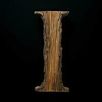 Wooden letter I. Wood font made of sticks, bark and wood. Forest typographic symbol. Concept of nature, ecology, loft. AI Generated photo