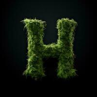 letra h con musgo. grande suave bosque fuente. verde tipográfico símbolo hecho de hojas. concepto de comodidad, naturaleza y ecología. ai generado foto