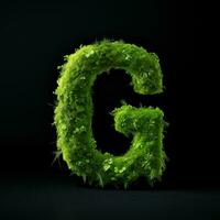 Letter G with moss. Large soft forest font. Green typographic symbol made of leaves. Concept of comfort, nature and ecology. AI Generated photo