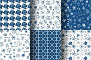 Set of seamless patterns with snowflakes. New Year and Christmas endless background. Winter texture for wrapping paper, fabric, wallpaper vector