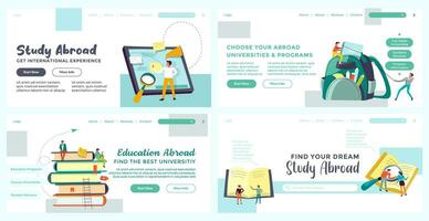 Landing page set for education adroad advertising vector