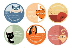 Round sticker set for natural pet treats promo vector