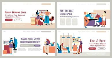 Landing page set for coworking space service vector