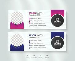 Email signature design with an author photo place and personal social media cover templates. vector