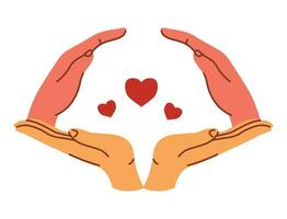 Hands forming shape, hearts signs inside vector