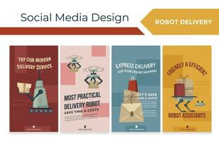 Social media web page set for robot delivery vector