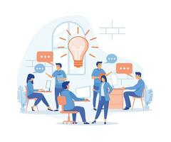 en línea asistente a trabajar. promoción en el red. gerente a remoto trabajar, buscando para nuevo ideas soluciones, plano vector moderno ilustración