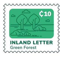 Inland letter with green forest, landmark postcard vector