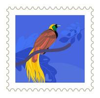 Postmark with exotic avian animal, bird on branch vector