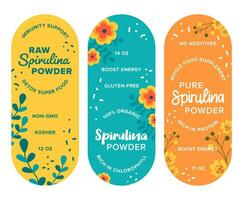 Pure spirulina powder, labels for package logo vector