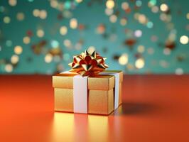 3D Render of Christmas Present on Colorful Background. photo