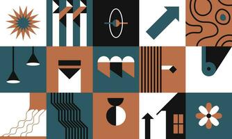 Abstract squares with icons, modern collage vector