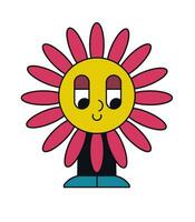 retro girasol personaje con misterioso sonrisa vector