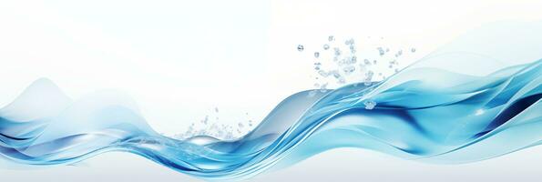 Horizontal water banner with wave effect, 3.1 resolution, blue color, water drops, space for text photo