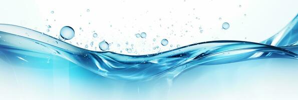 Horizontal water banner with wave effect, 3.1 resolution, blue color, water drops, space for text photo