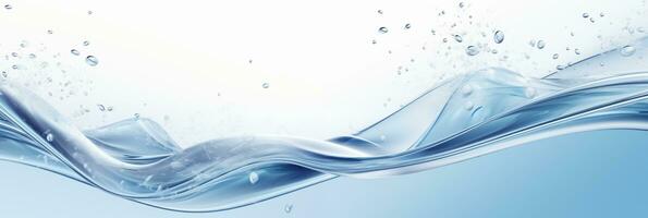 Horizontal water banner with wave effect, 3.1 resolution, blue color, water drops, space for text photo