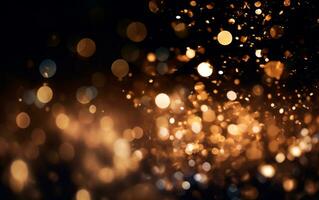 Bokeh defocused gold abstract lights background. AI Generative photo