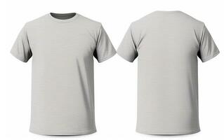 gris camiseta en blanco antecedentes para modelo y Bosquejo. cortar fuera frente y espalda camiseta para comercial usar. ai generativo foto