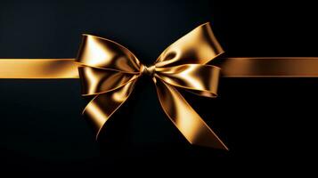 Black background with golden ribbon bow wallpaper copy space. Black Friday concept. Template mockup for text, logo and product presentation. AI Generative photo