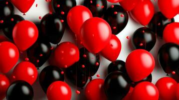 Red and black balloons over white background. Black Friday concept. Template mockup for text, logo and product presentation. AI Generative photo