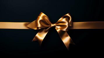 Black background with golden ribbon bow wallpaper copy space. Black Friday concept. Template mockup for text, logo and product presentation. AI Generative photo