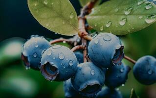 Fresh organic blueberries on a bush. AI Generative photo