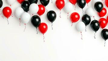 Red and black balloons over white background. Black Friday concept. Template mockup for text, logo and product presentation. AI Generative photo