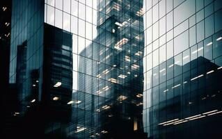 Reflective skyscraper business office buildings. AI Generative photo