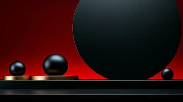 negro esferas terminado rojo antecedentes. negro viernes concepto. modelo Bosquejo para texto, logo y producto presentación. ai generativo foto
