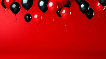 Red and black balloons over red background. Black Friday concept. Template mockup for text, logo and product presentation. AI Generative photo