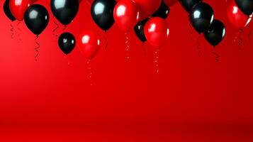 Red and black balloons over red background. Black Friday concept. Template mockup for text, logo and product presentation. AI Generative photo