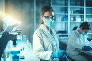 Professional health care researchers scientist working in medical science laboratory, AI Generated photo