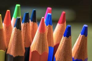 Macro background of the pencil as an element for design. Colored pencils closeup photo