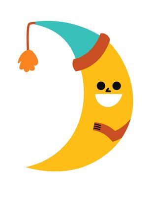Crescent moon personage with smiling face, vector