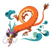 Chinese dragon personage, fiery beast or monster vector