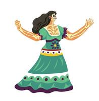 Mexican dancer in dress, folk dancing tradition vector