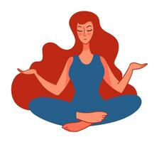 Meditating woman meditation and wellbeing calmness vector