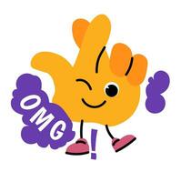 Cute hand personage with OMG reaction, vector