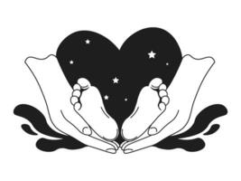 Motherhood and maternity, baby feet and mom hands vector