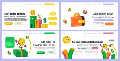 Landing page collection for financial service promo vector