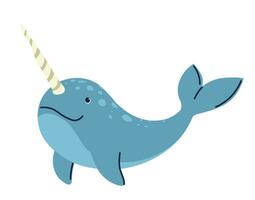 Narwhal arctic marine creature, unicorn of sea vector