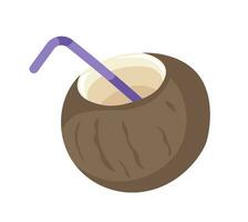 Natural coconut with refreshing juice and straw vector