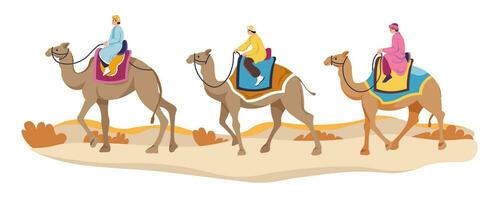 Tour ecológico en Egipto, montando en camello en Desierto vector