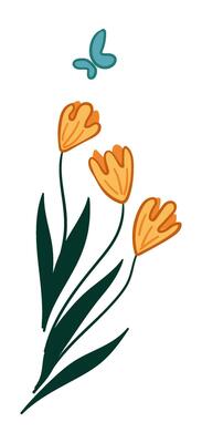 Blooming tulips with branches and leaves vector