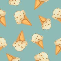 Ice cream cones with nut pieces, seamless pattern vector